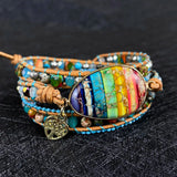 7 Chakra Natural Stone Leather Wrap Bracelet&Bangle with Pendant Jewelry