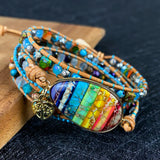 7 Chakra Natural Stone Leather Wrap Bracelet&Bangle with Pendant Jewelry