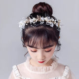 Bridal Flower Tiara Crown Headdress with Pearl Beads