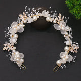 Bridal Flower Tiara Crown Headdress with Pearl Beads