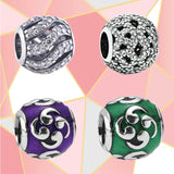 925 Violet Enamel Inlaid Wave Bead Charms Chinese Element Jewelry