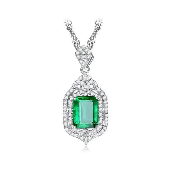 Ethnic Emerald Pendant Necklace 925 Sterling Silver Wedding Jewelry Gift