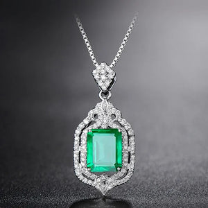 Ethnic Emerald Pendant Necklace 925 Sterling Silver Wedding Jewelry Gift