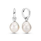 Sterling Silver Pearl Hoop Necklace Earrings Set