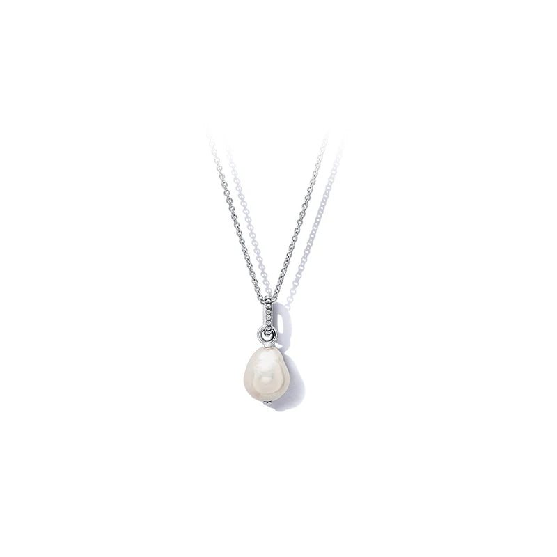 Sterling Silver Pearl Hoop Necklace Earrings Set