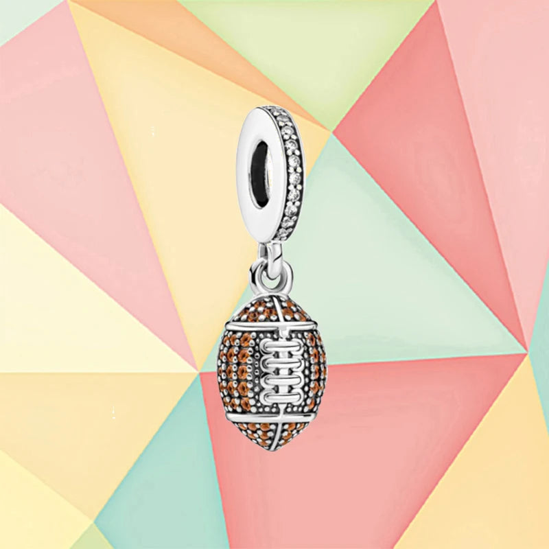 S925 Sterling Silver American Football Charm for DIY Bracelet Making