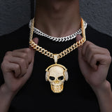 Skull Skeleton Pendant Necklace 13mm Cuban Chain Jewelry