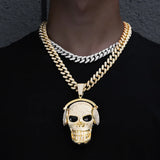Skull Skeleton Pendant Necklace 13mm Cuban Chain Jewelry