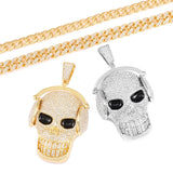 Skull Skeleton Pendant Necklace 13mm Cuban Chain Jewelry