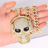 Skull Skeleton Pendant Necklace 13mm Cuban Chain Jewelry