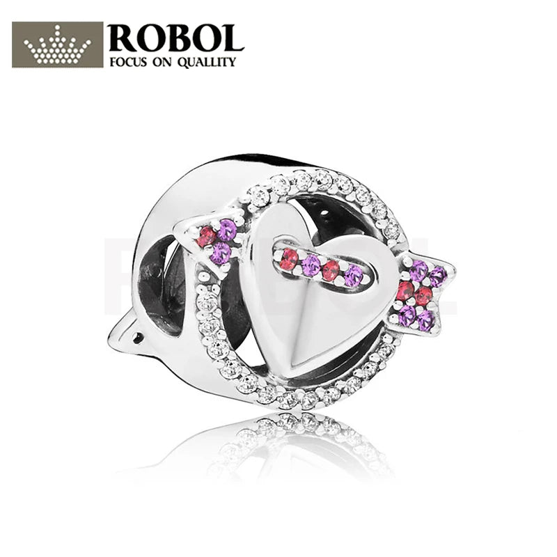 925 Sterling Silver Sparkling Arrow & Heart Charm