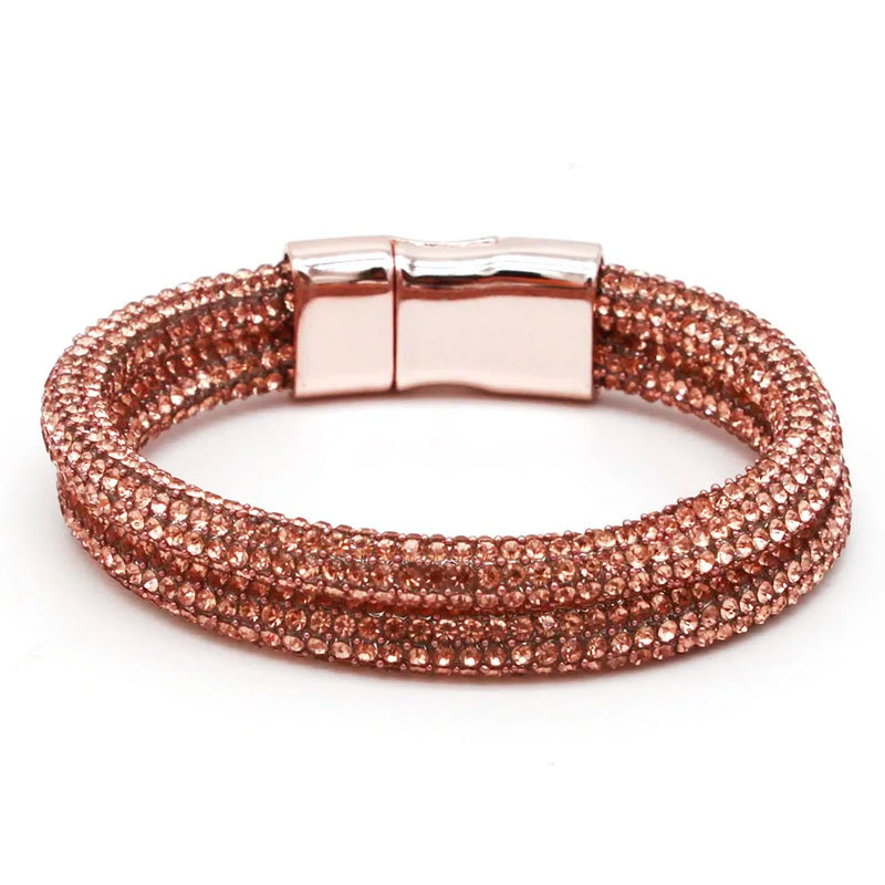 Crystal Bracelets Double Mesh Full Crystal Magnetic Clasp Wrap Bracelet