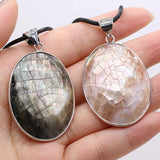 Hot Natural Shell Alloy Orange Oval Pendant Necklace