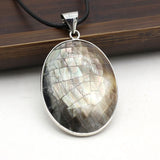 Hot Natural Shell Alloy Orange Oval Pendant Necklace