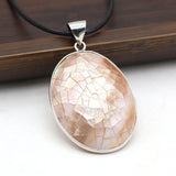 Hot Natural Shell Alloy Orange Oval Pendant Necklace