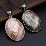 Hot Natural Shell Alloy Orange Oval Pendant Necklace