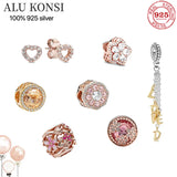 925 Silver Rose Beads Charm Bracelet for Women DIY Jewelry