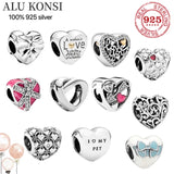 925 Sterling Silver Love Heart Charm Beads
