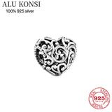 925 Sterling Silver Heart Pan Beads for Charm Bracelets