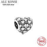 925 Sterling Silver Heart Pan Beads for Charm Bracelets