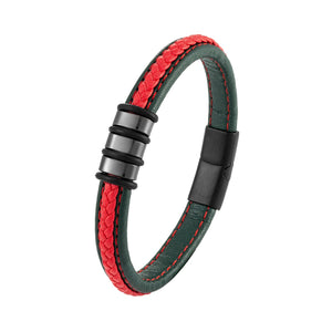 Interlock Couple 316L Steel Charm Bracelet Red Green Leather Rope Men Women