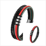 Interlock Couple 316L Steel Charm Bracelet Red Green Leather Rope Men Women