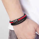 Interlock Couple 316L Steel Charm Bracelet Red Green Leather Rope Men Women