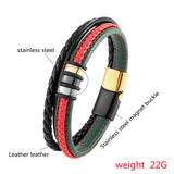 Interlock Couple 316L Steel Charm Bracelet Red Green Leather Rope Men Women