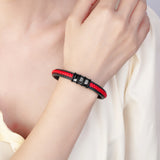 Interlock Couple 316L Steel Charm Bracelet Red Green Leather Rope Men Women
