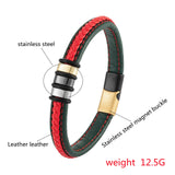 Interlock Couple 316L Steel Charm Bracelet Red Green Leather Rope Men Women