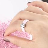 Crystal Stainless Steel Ring Pink Romantic Wedding Engagement Gift