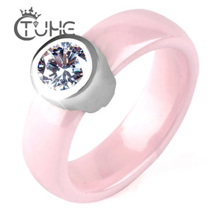 Crystal Stainless Steel Ring Pink Romantic Wedding Engagement Gift