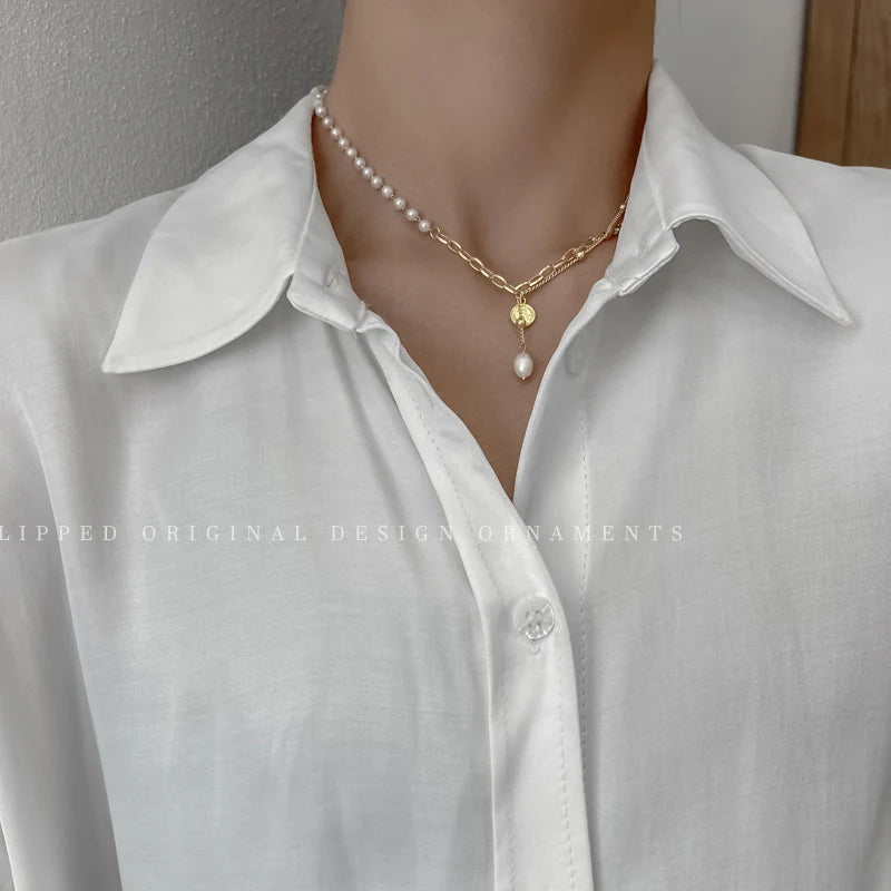 Dainty Pearl Necklace Beaded Chain Pendant Choker Vintage Jewelry