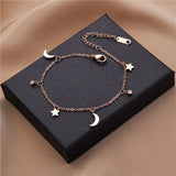 Adjustable Stainless Steel Charm Bracelet with Moon Star Pendant