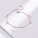 Adjustable Stainless Steel Charm Bracelet with Moon Star Pendant