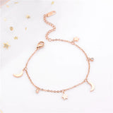Adjustable Stainless Steel Charm Bracelet with Moon Star Pendant