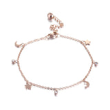Adjustable Stainless Steel Charm Bracelet with Moon Star Pendant