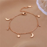 Adjustable Stainless Steel Charm Bracelet with Moon Star Pendant