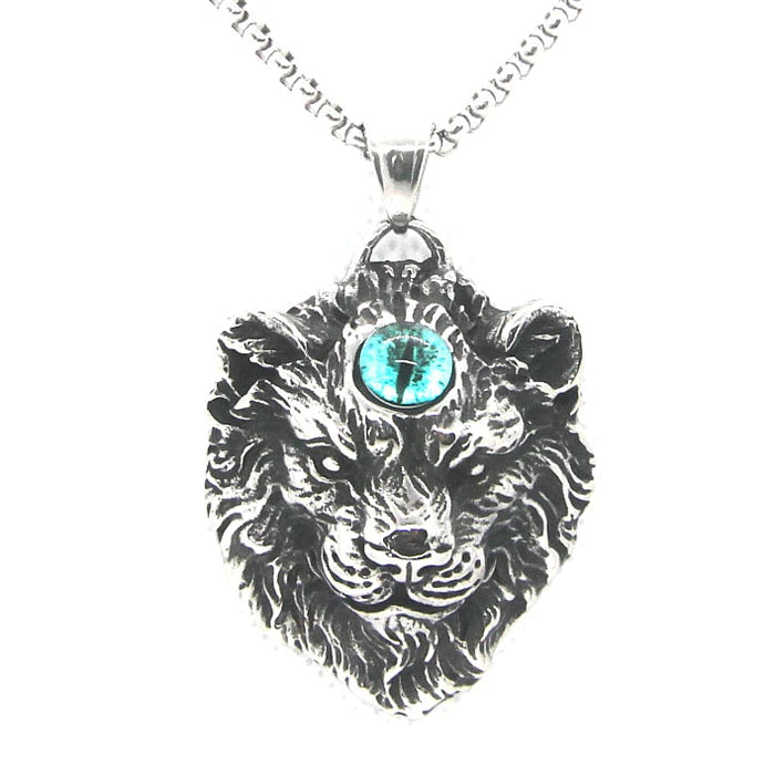 Stainless Steel Lion Pendant w/ 3-Color Stone