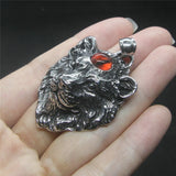 Stainless Steel Lion Pendant w/ 3-Color Stone