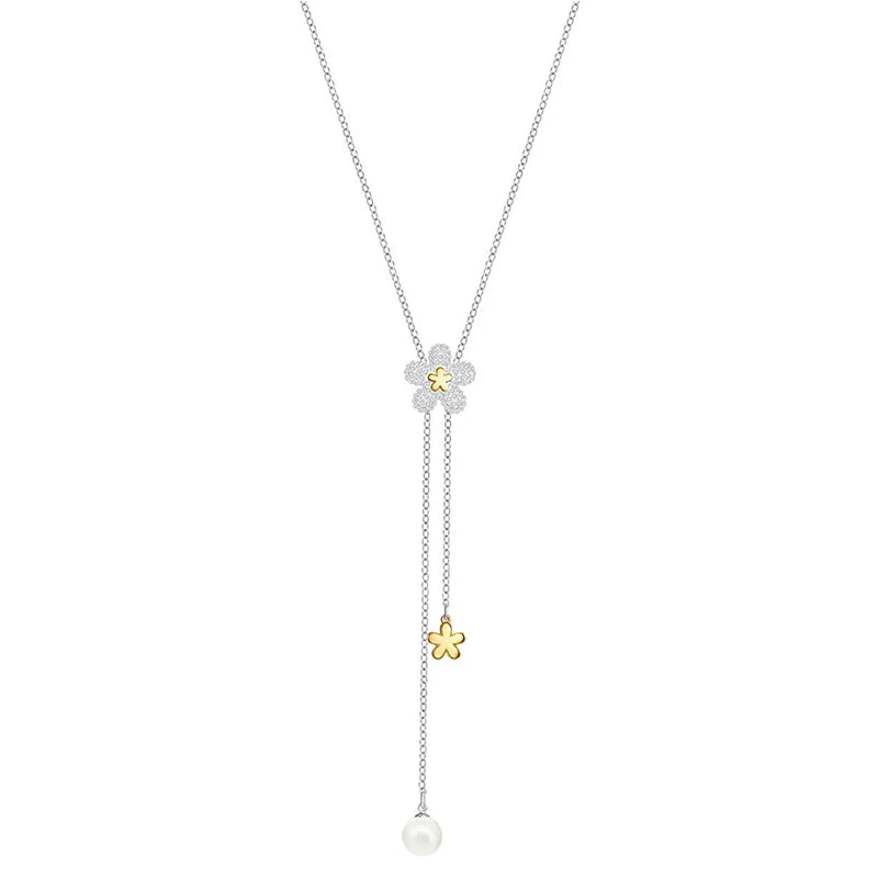 Long Necklace & Bright Crystal Flowers, Romantic Birthday Jewelry