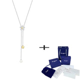 Long Necklace & Bright Crystal Flowers, Romantic Birthday Jewelry