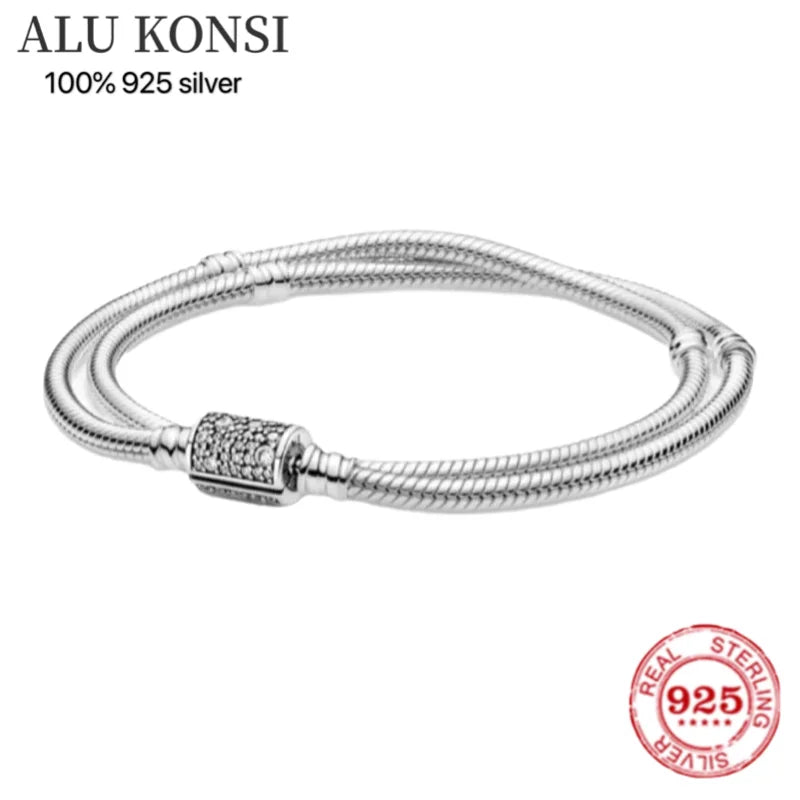 925 Sterling Silver Beaded Bracelet For Women DIY Charm Jewelry