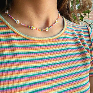Daisy Flower Beads Pearl Choker Necklace for Women Girls