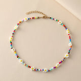 Daisy Flower Beads Pearl Choker Necklace for Women Girls