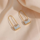 Zircon Padlock Earrings Stainless Plated Safety Pin Earring