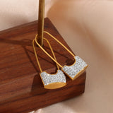 Zircon Padlock Earrings Stainless Plated Safety Pin Earring