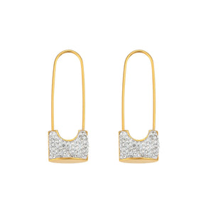 Zircon Padlock Earrings Stainless Plated Safety Pin Earring