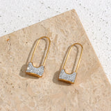 Zircon Padlock Earrings Stainless Plated Safety Pin Earring