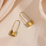 Zircon Padlock Earrings Stainless Plated Safety Pin Earring